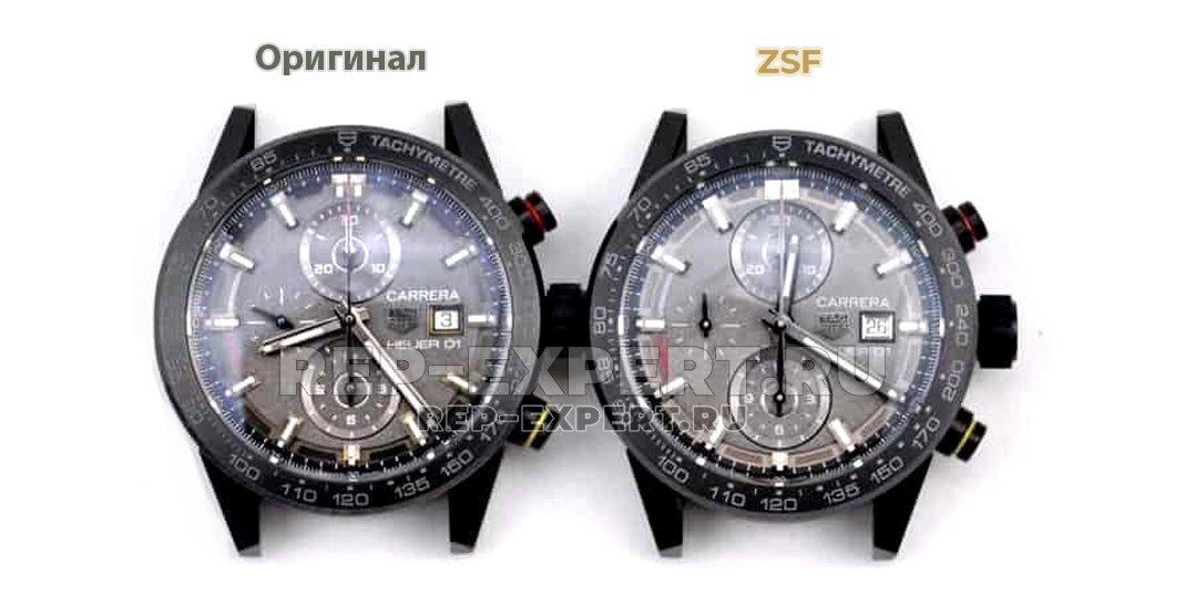Сравнение оригинала часов TAG Heuer Carrera CALIBRE HEUER01 с моделью от мануфактуры ZSF Сравнение оригинала часов TAG Heuer Carrera CALIBRE HEUER01 с моделью от мануфактуры ZSF