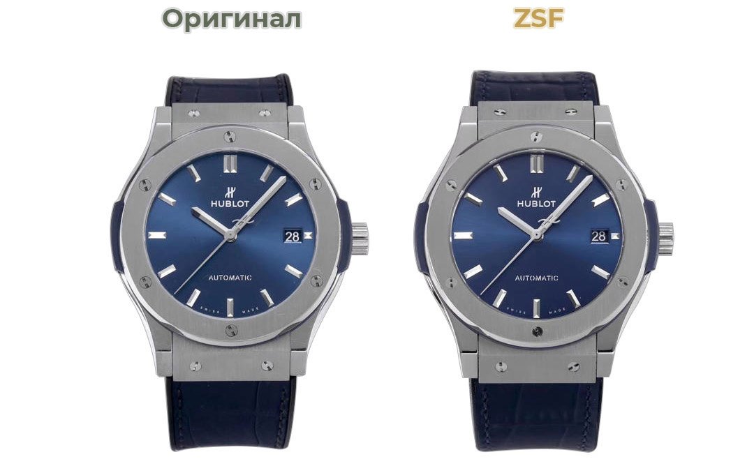 Сравнение оригинала Hublot Classic Fusion 511.NX.7070.LR Titanium Watch с моделью от мануфактуры ZSF Сравнение оригинала Hublot Classic Fusion 511.NX.7070.LR Titanium Watch с моделью от мануфактуры ZSF